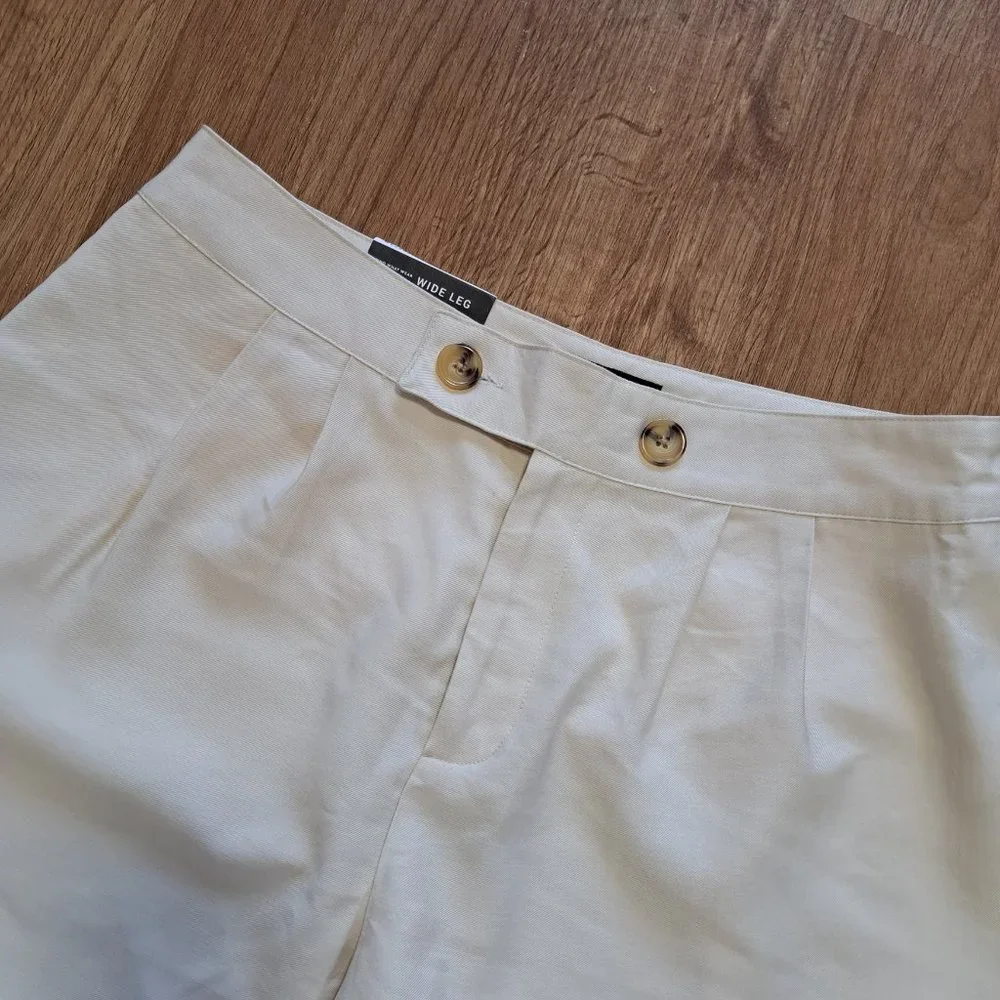 Who What Wear Wide Leg Crop High Rise Cream Pant Size 12 Misses NWT